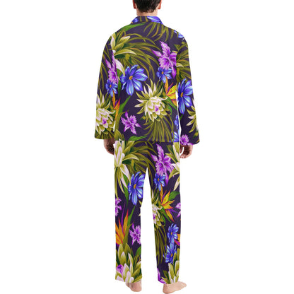 Water Lily Pattern Print Design WL08 Men's Long Sleeve Pajama Set