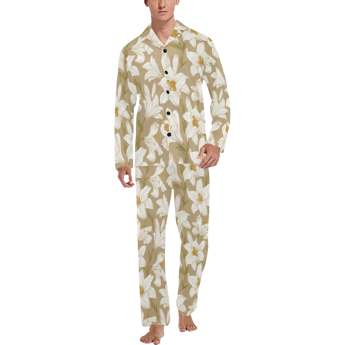 Lily Pattern Print Design LY07 Men's Long Sleeve Pajama Set