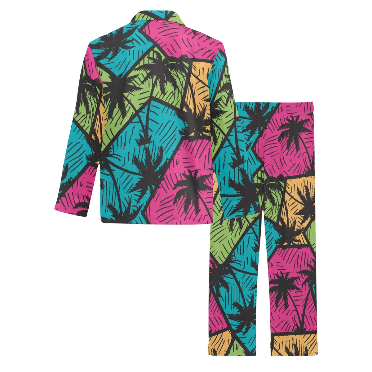 Palm Tree Pattern Print Design PT09 Men's Long Sleeve Pajama Set