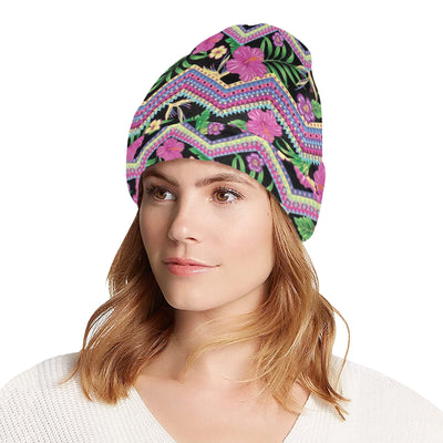 Hibiscus Pink Zigzag Line Pattern Design LKS307 Unisex Beanie