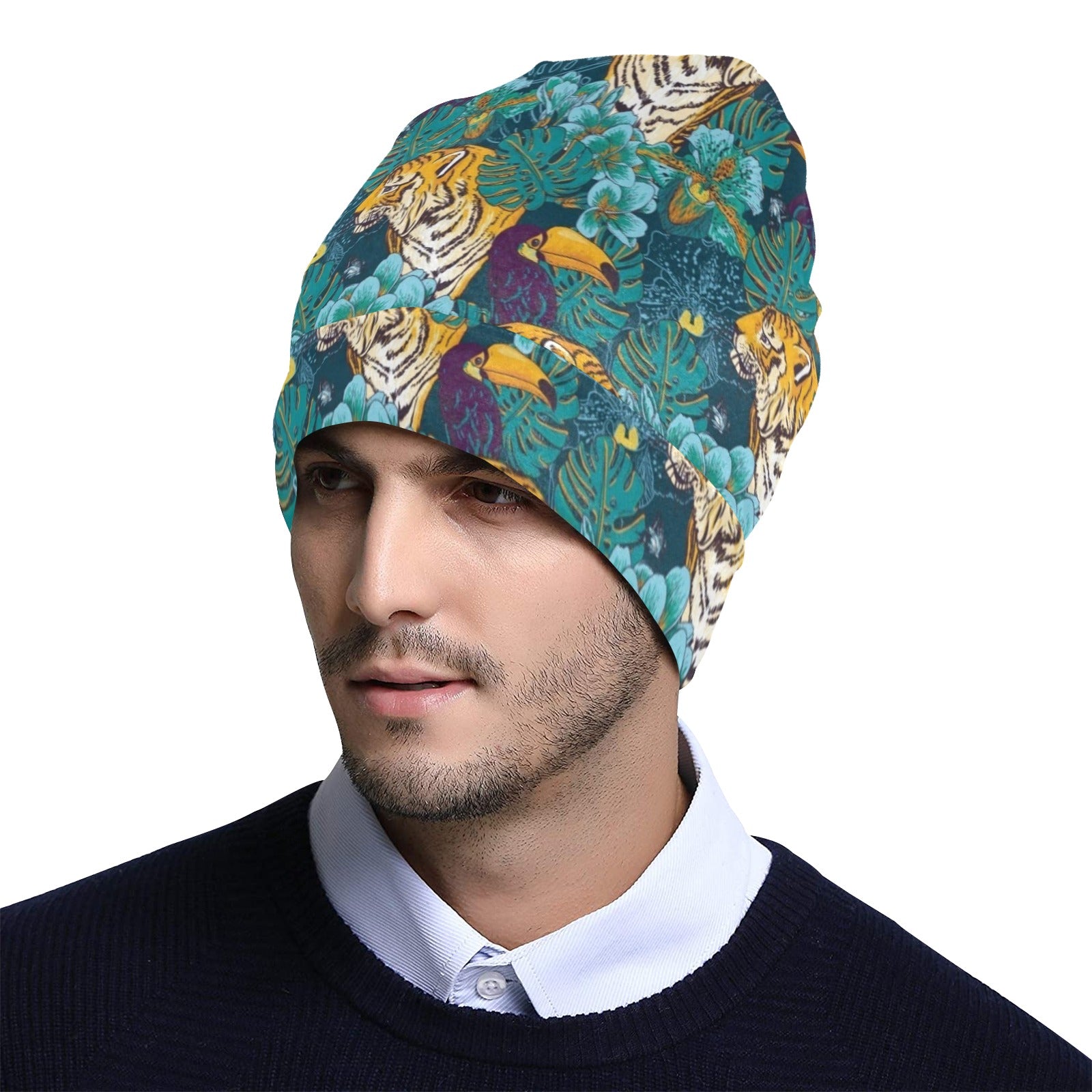 Tiger Tropical Print Design LKS301 Unisex Beanie