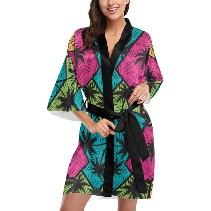 Palm Tree Pattern Print Design PT09 Women's Short Kimono