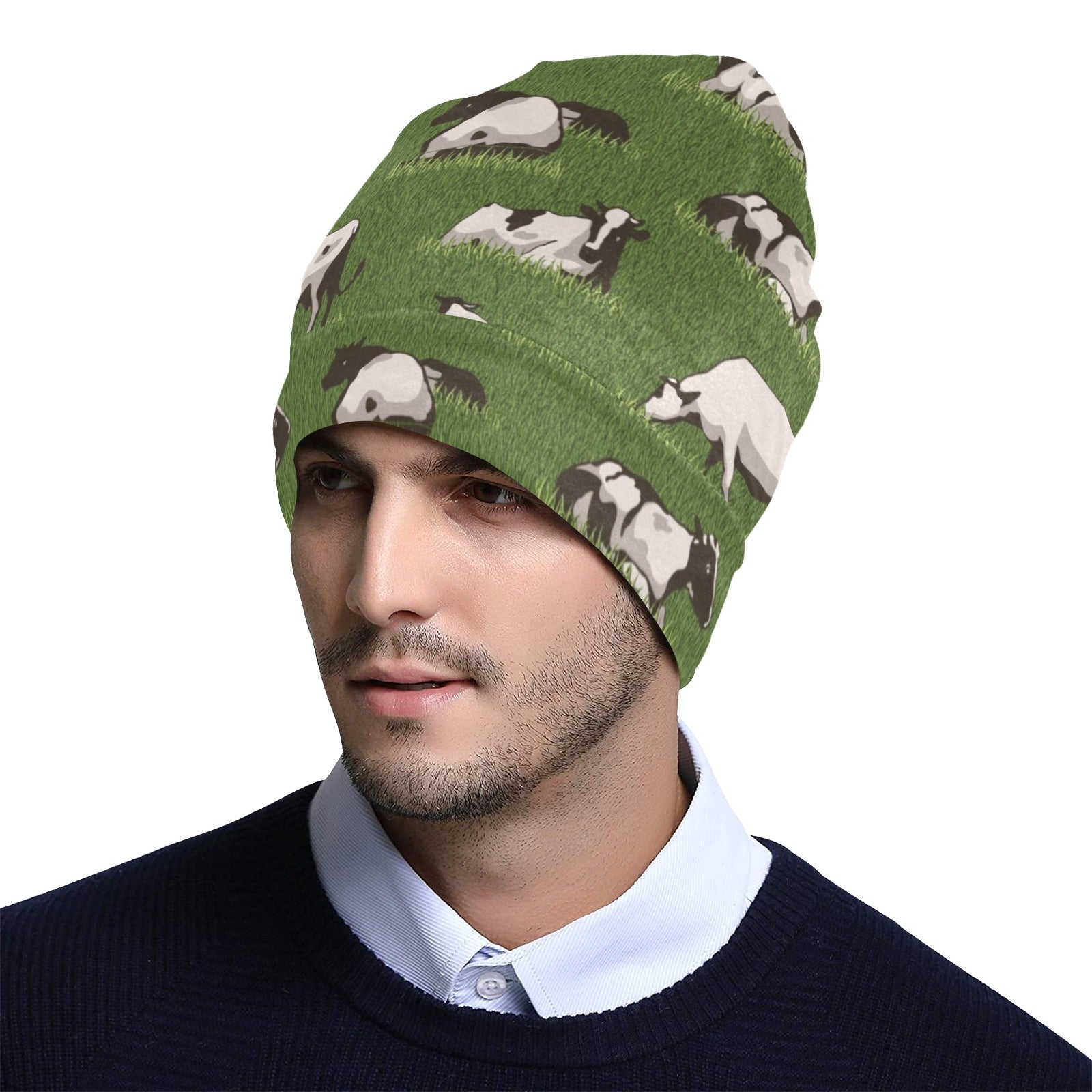 Cow on Grass Print Pattern Unisex Beanie