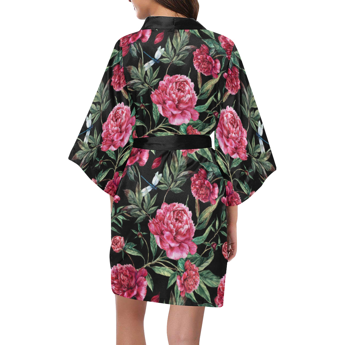 Peony Pattern Print Design PE04 Women's Short Kimono
