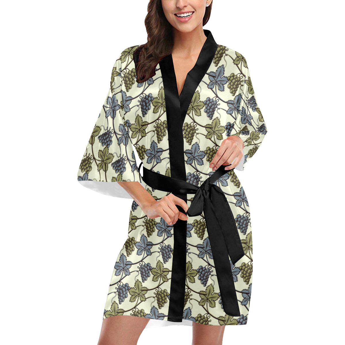 Grape Pattern Print Design GP03 Women's Short Kimono