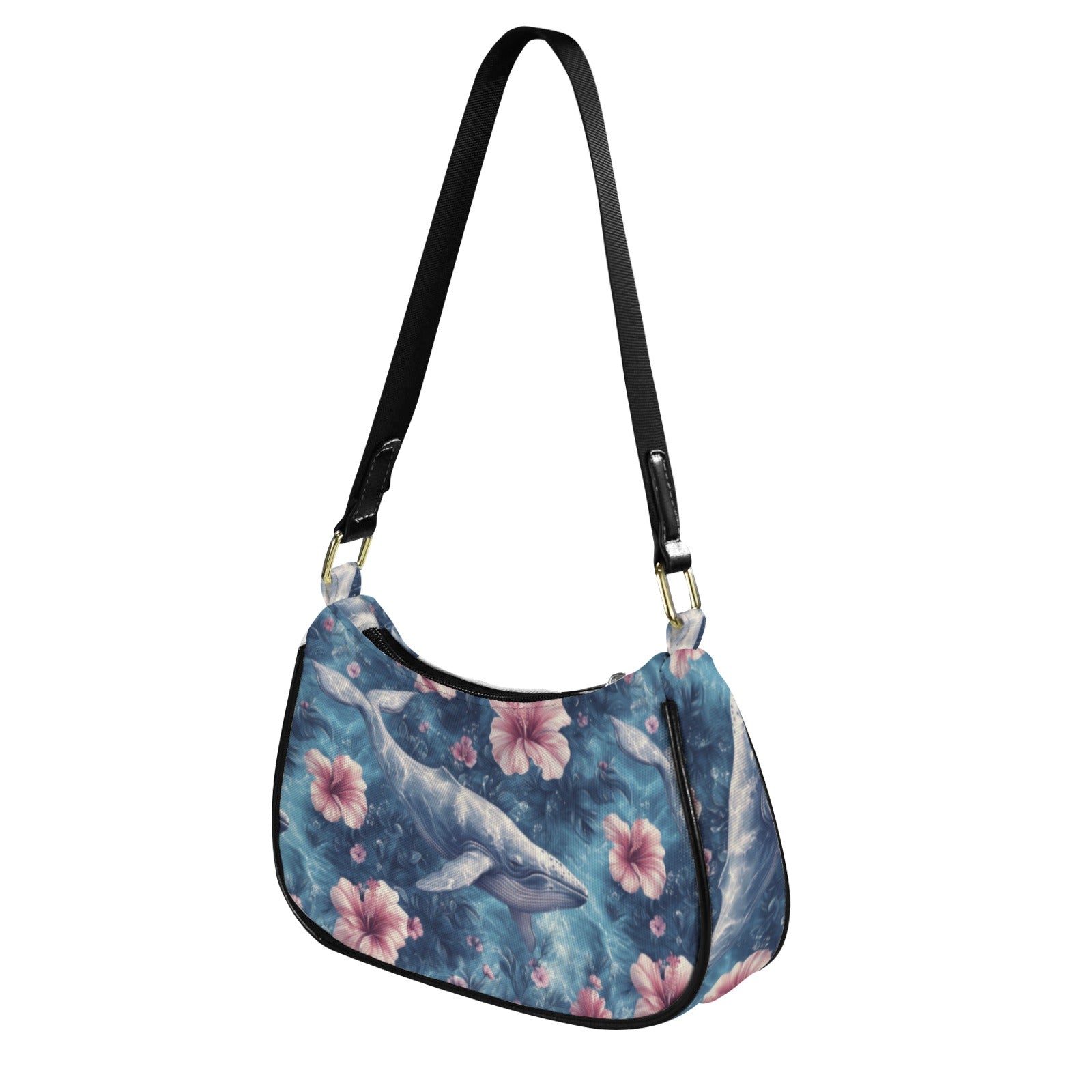 Whale Swimming Through Tropical Flowers Women's Shoulder Bag