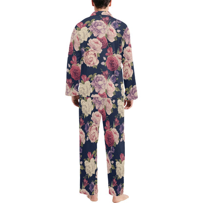 Peony Pattern Print Design PE03 Men's Long Sleeve Pajama Set