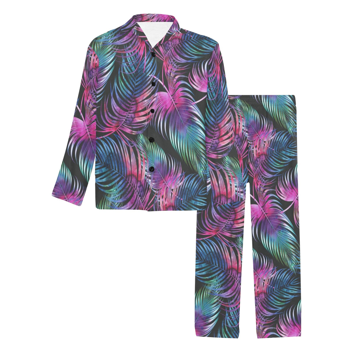 Palm Leaves Pattern Print Design PL010 Men's Long Sleeve Pajama Set