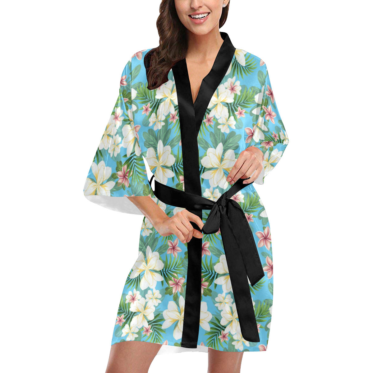 Plumeria Pattern Print Design PM028 Women's Short Kimono