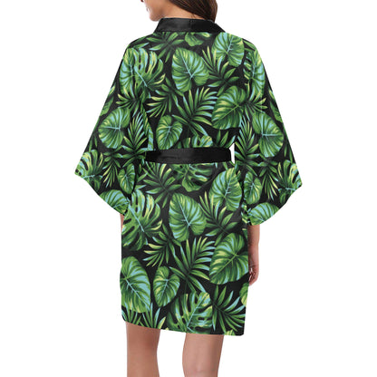 Palm Leaves Pattern Print Design PL013 Women's Short Kimono
