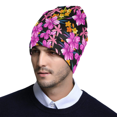 Tropical Folower Pink Hibiscus Print Unisex Beanie