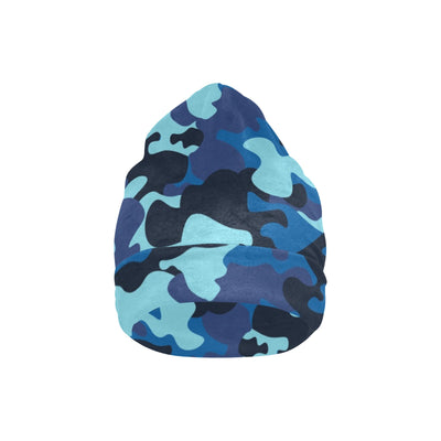 Camo Blue Pattern Print Design 04 Unisex Beanie