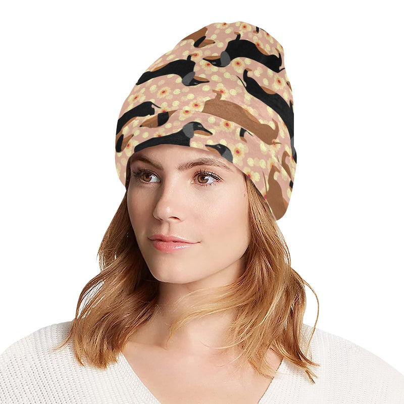 Dachshund Pattern Print Design 011 Unisex Beanie