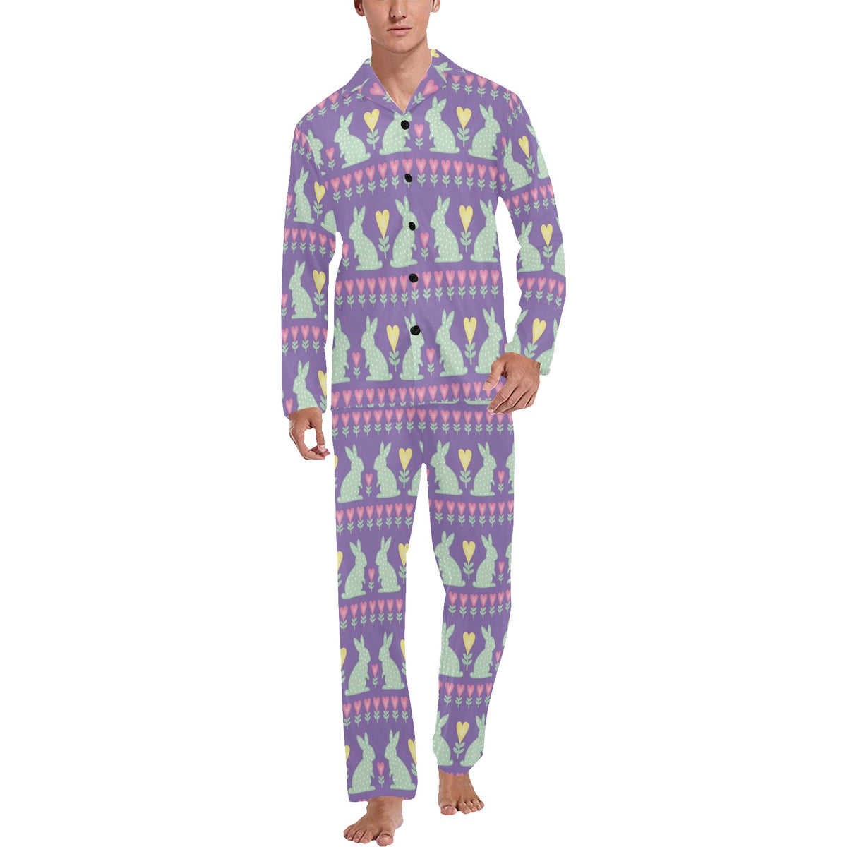 Rabbit Pattern Print Design RB01 Men's Long Sleeve Pajama Set