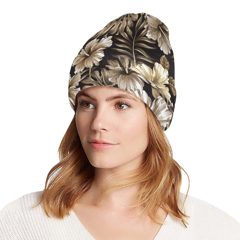 Brown Hibiscus Tropical Unisex Beanie