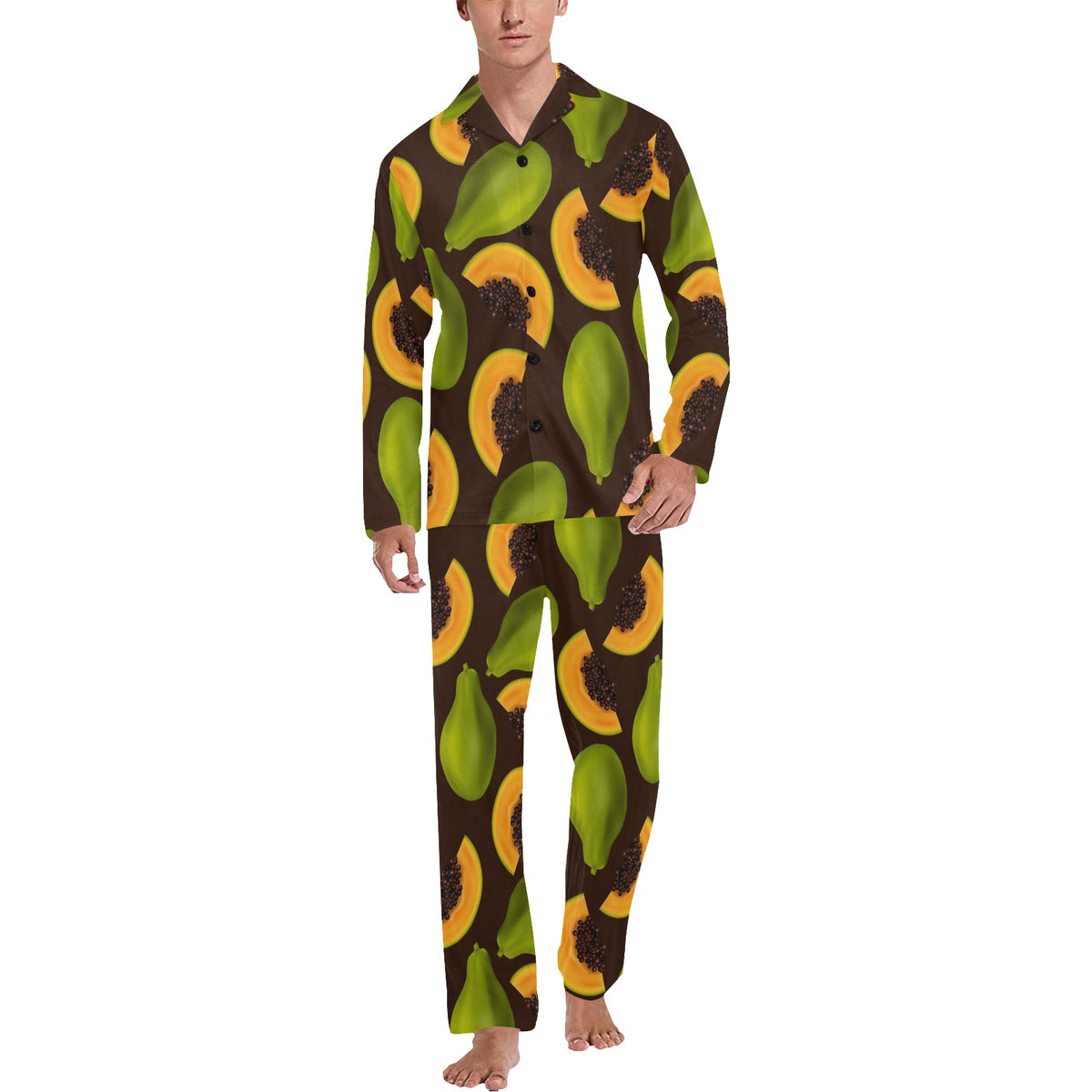 Papaya Pattern Print Design PP04 Men's Long Sleeve Pajama Set