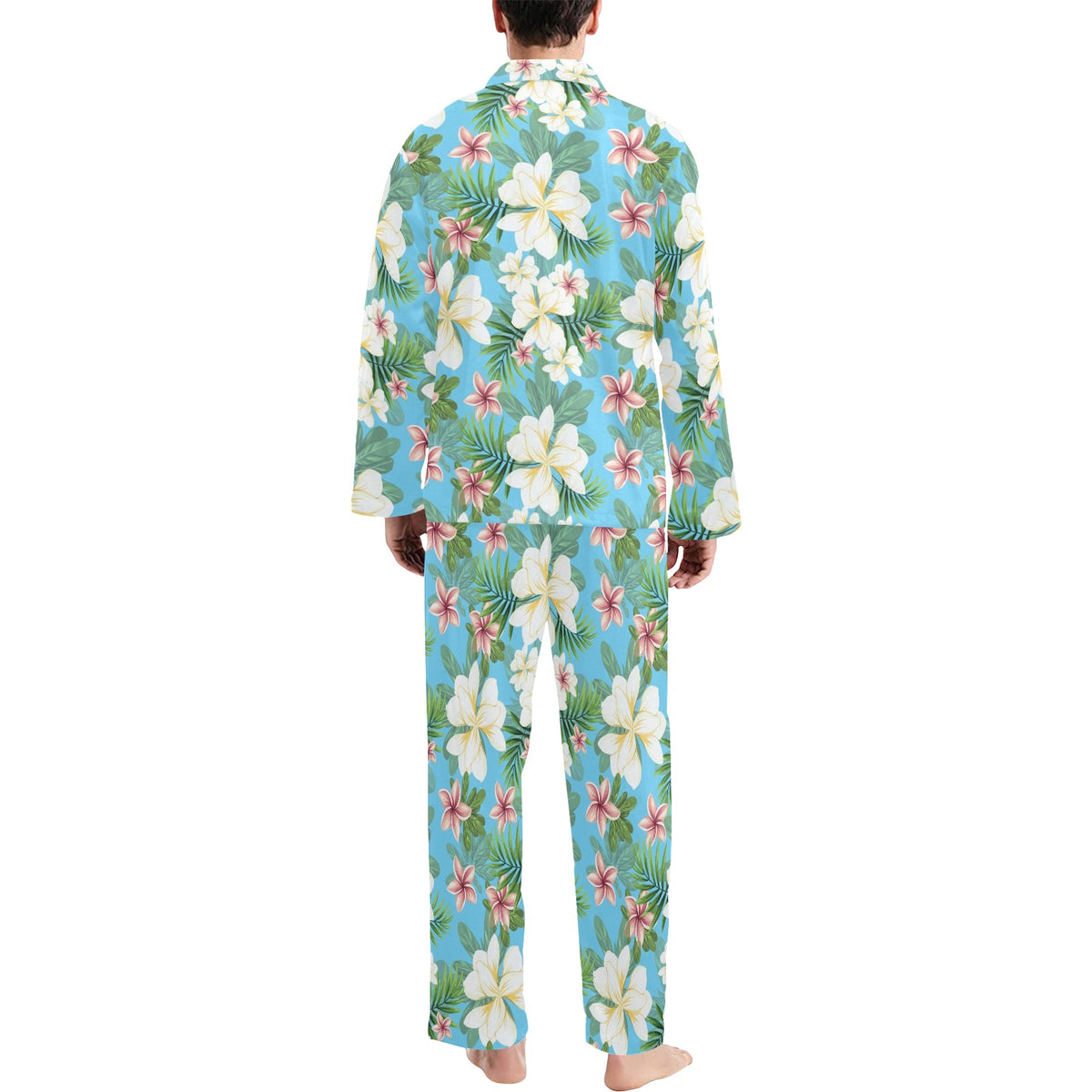 Plumeria Pattern Print Design PM028 Men's Long Sleeve Pajama Set