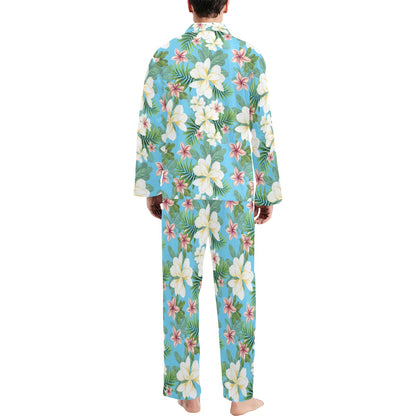 Plumeria Pattern Print Design PM028 Men's Long Sleeve Pajama Set