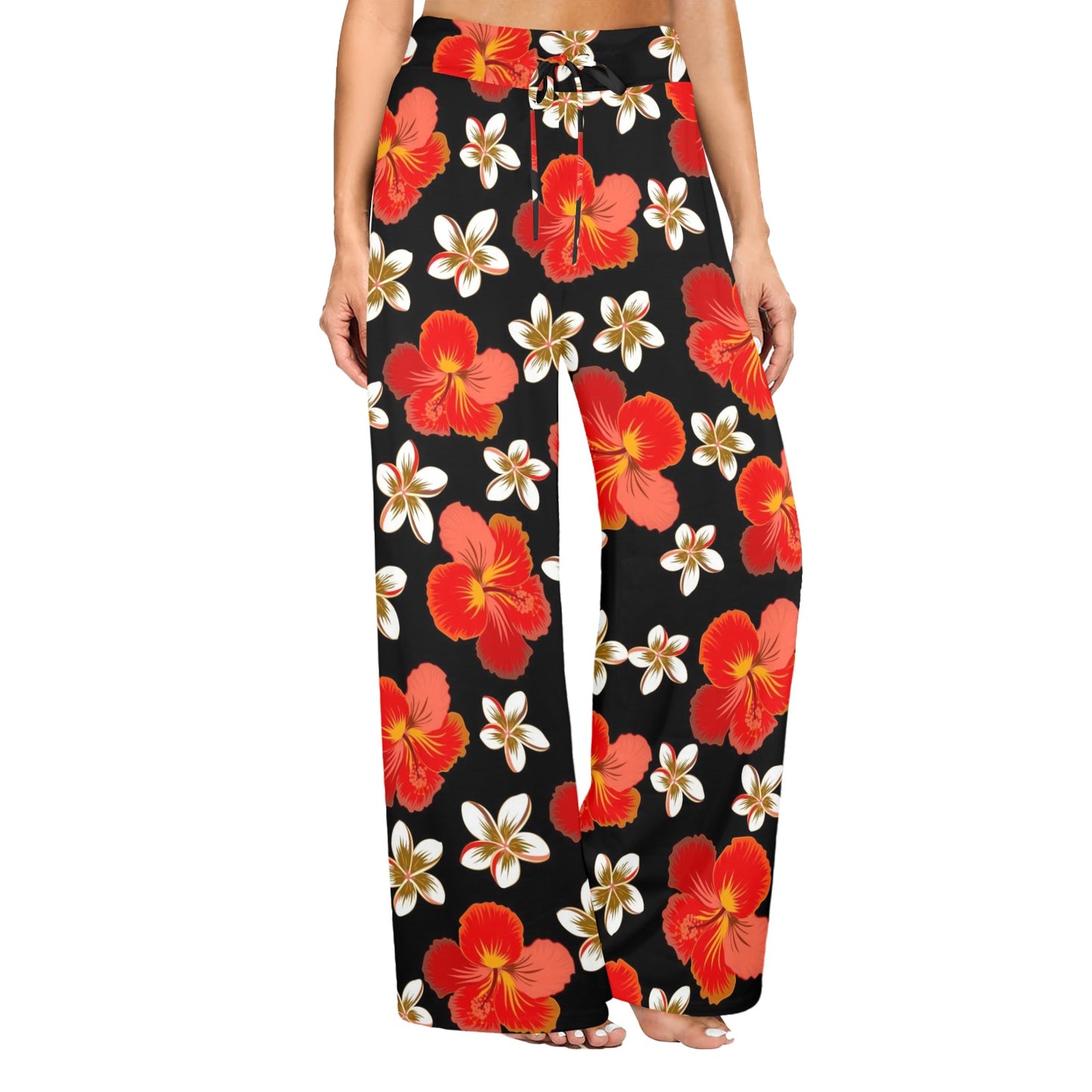 Red Hibiscus Pattern Print Design HB022 Women's Wide Leg Lounge Pants