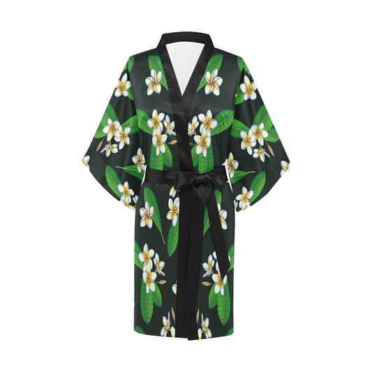 White Plumeria Pattern Print Design PM023 Women's Short Kimono