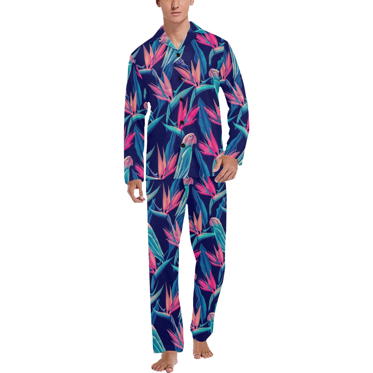 Tropical Flower Pattern Print Design TF024 Men's Long Sleeve Pajama Set