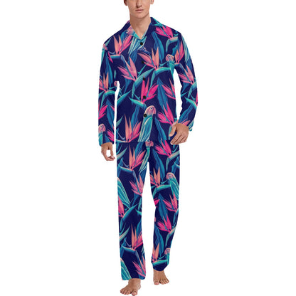 Tropical Flower Pattern Print Design TF024 Men's Long Sleeve Pajama Set