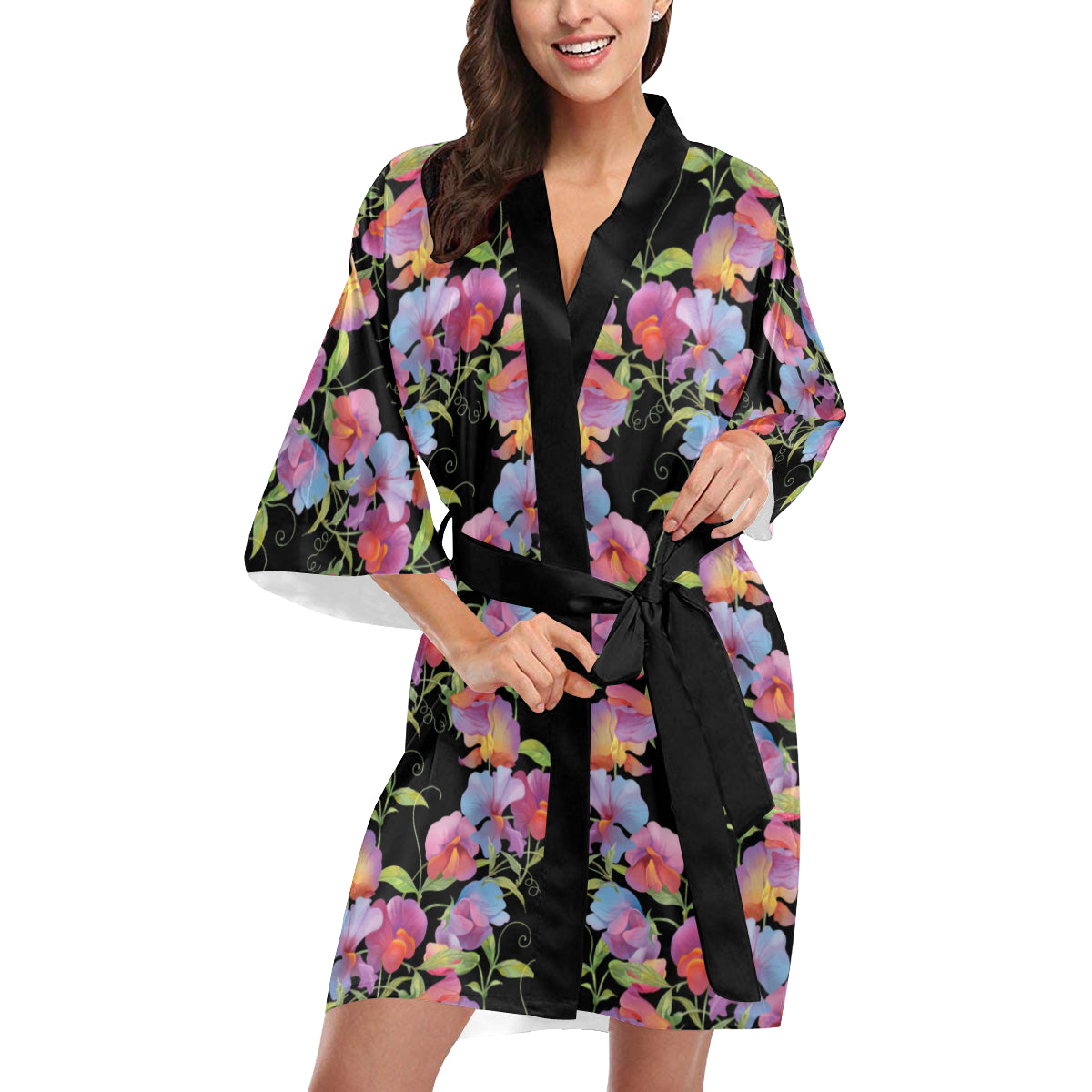 Peony Pattern Print Design PE012 Women's Short Kimono