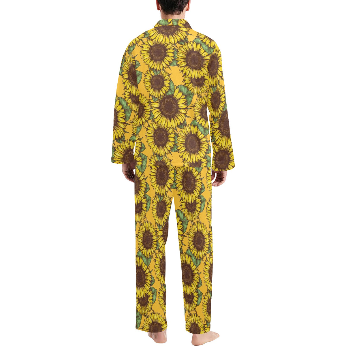 Sunflower Pattern Print Design SF04 Men's Long Sleeve Pajama Set