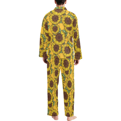 Sunflower Pattern Print Design SF04 Men's Long Sleeve Pajama Set