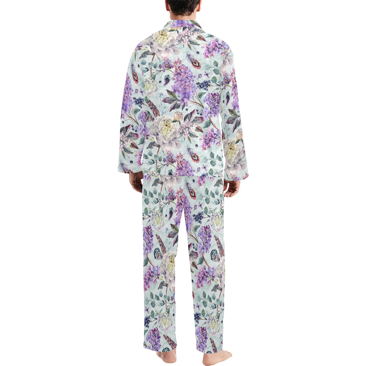 Lilac Pattern Print Design LI06 Men's Long Sleeve Pajama Set