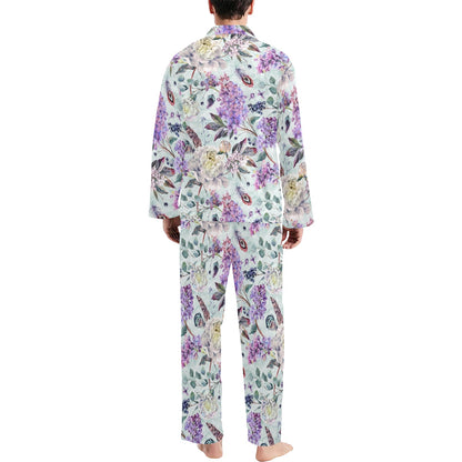 Lilac Pattern Print Design LI06 Men's Long Sleeve Pajama Set