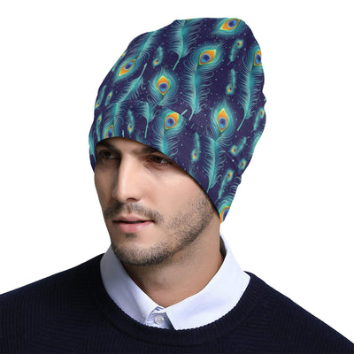 Peacock Feather Blue Design Print Unisex Beanie