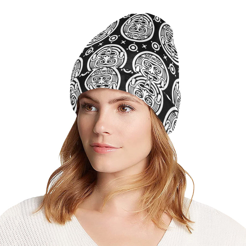 Calendar Aztec White Black Print Pattern Unisex Beanie