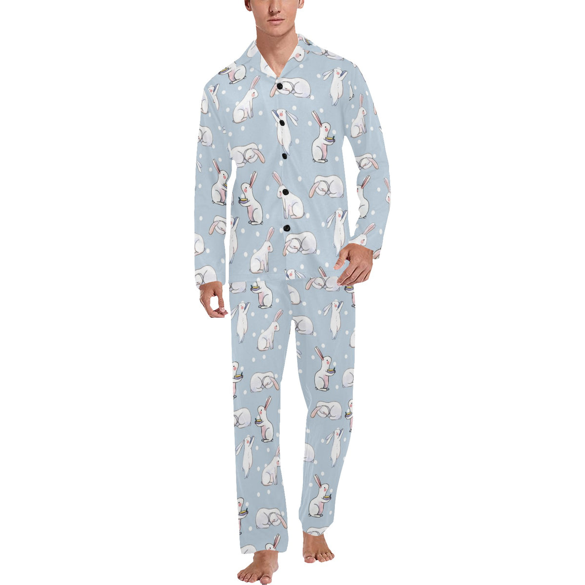 Rabbit Pattern Print Design RB06 Men's Long Sleeve Pajama Set