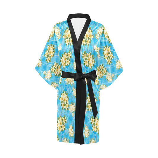 Yellow Plumeria Design Print Pattern Women's Short Kimono
