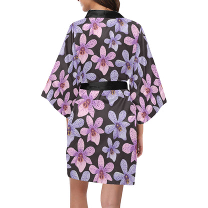 Orchid Pattern Print Design OR08 Women's Short Kimono