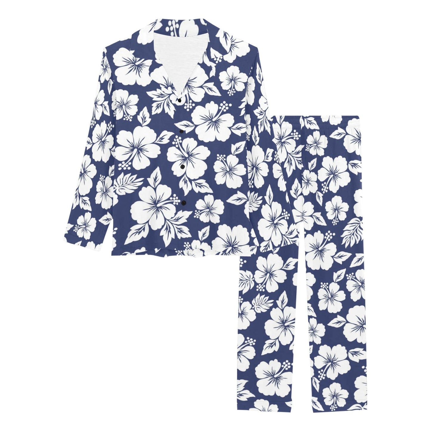 Hibiscus Pattern Print Design HB012 Women's Long Sleeve Pajama Set