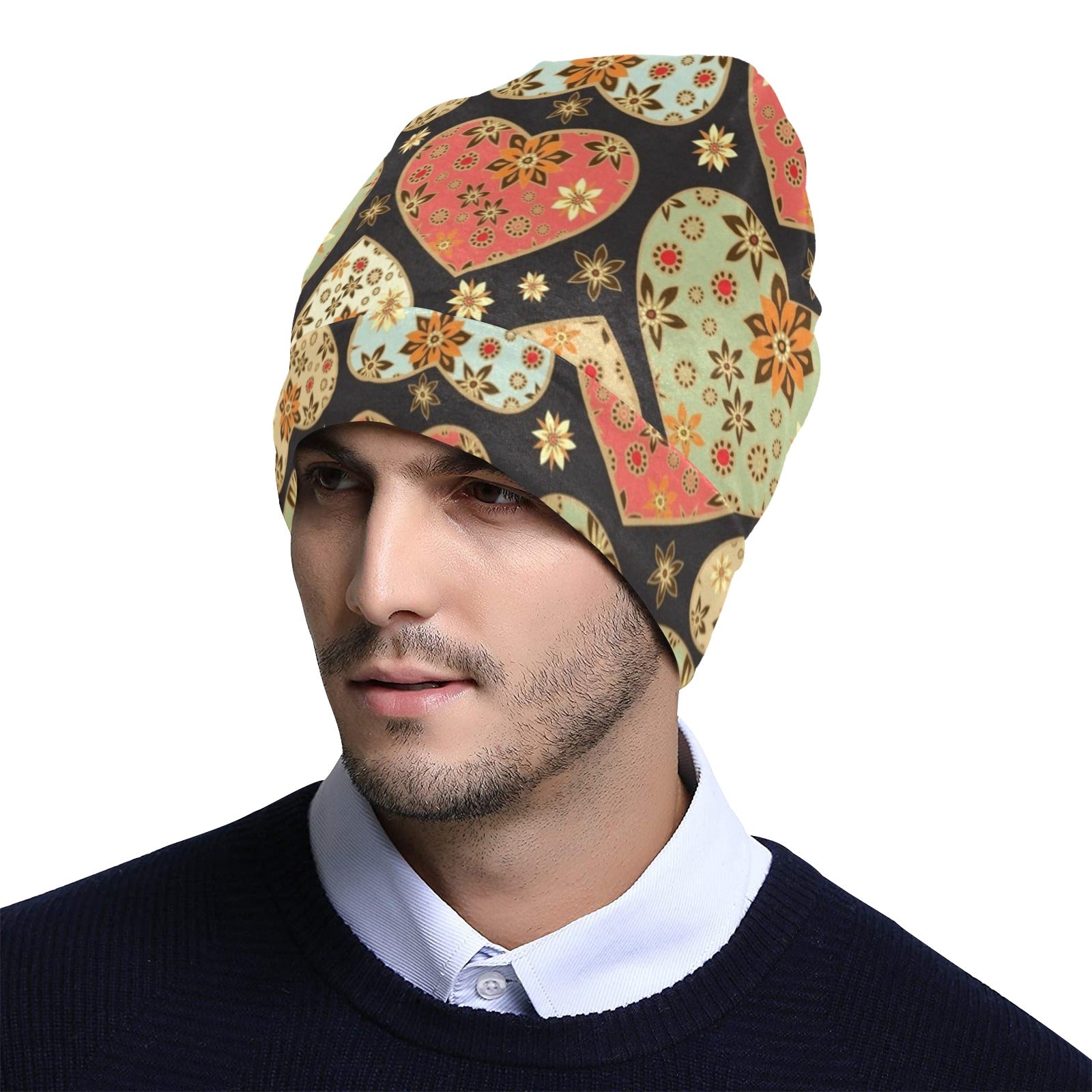 Heart Boho Pattern Print Design HE04 Unisex Beanie