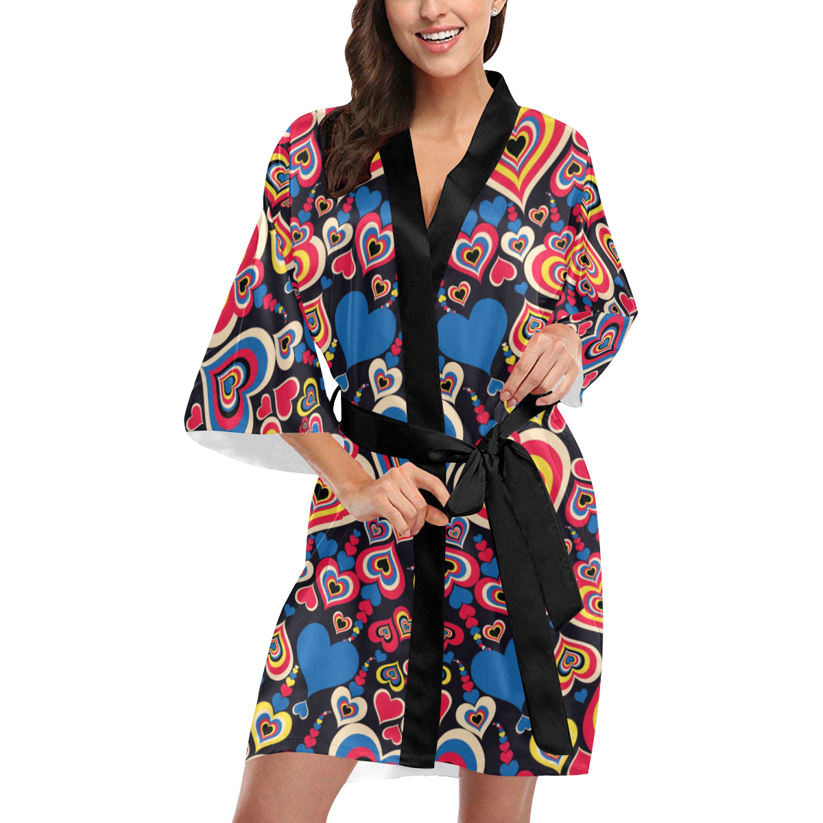 Heart Pattern Print Design HE08 Women's Short Kimono