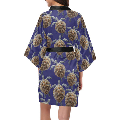 Sea Turtle Pattern Print Design T05 Women's Short Kimono