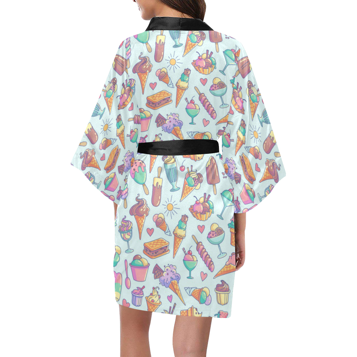 Ice Cream Pattern Print Design IC02 Women's Short Kimono