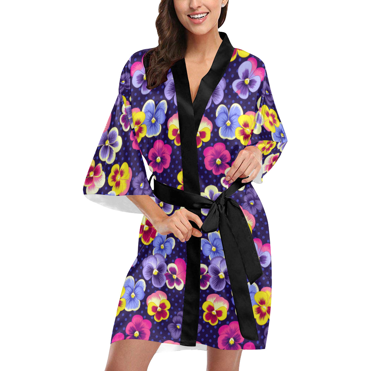 Pansy Pattern Print Design PS04 Women's Short Kimono