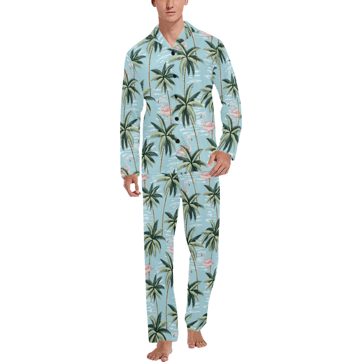 Palm Tree Pattern Print Design PT05 Men's Long Sleeve Pajama Set
