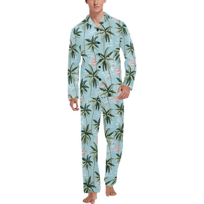 Palm Tree Pattern Print Design PT05 Men's Long Sleeve Pajama Set