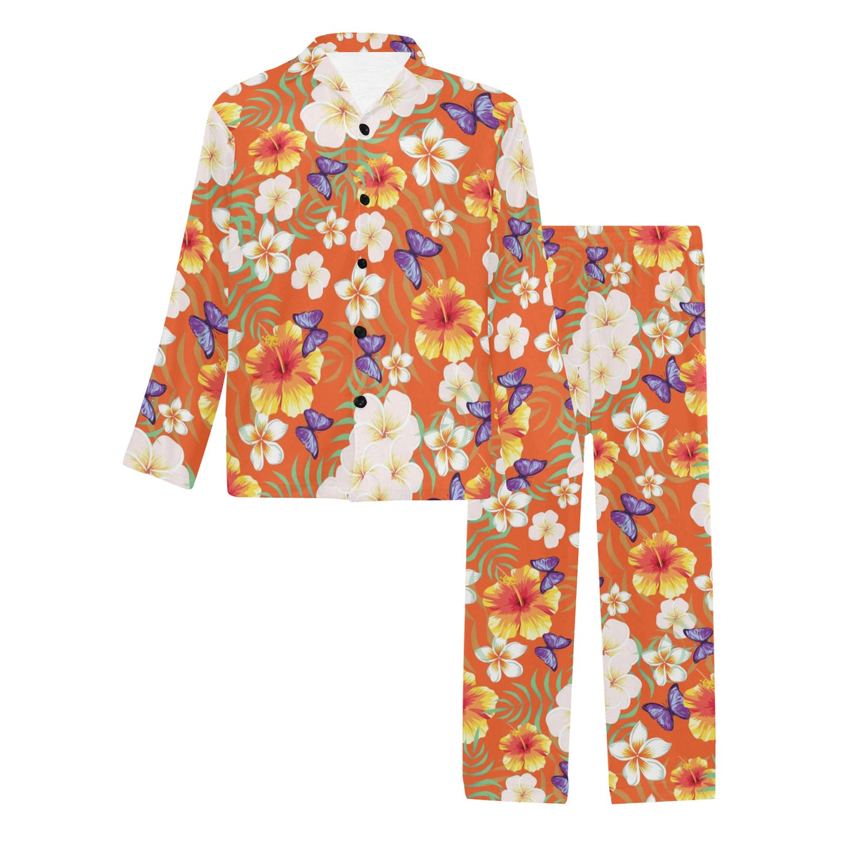 Tropical Flower Pattern Print Design TF027 Men's Long Sleeve Pajama Set