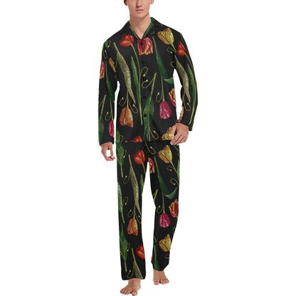 Tulip Embroidered Pattern Print Design TP01 Men's Long Sleeve Pajama Set