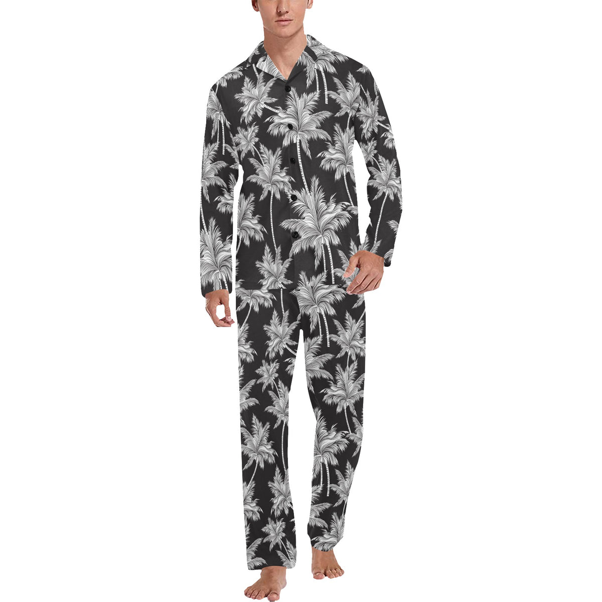 Palm Tree Pattern Print Design PT03 Men's Long Sleeve Pajama Set