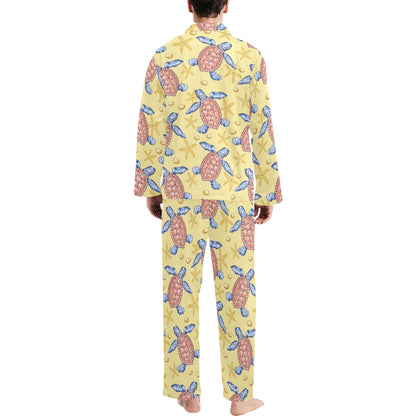 Sea Turtle Pattern Print Design T06 Men's Long Sleeve Pajama Set