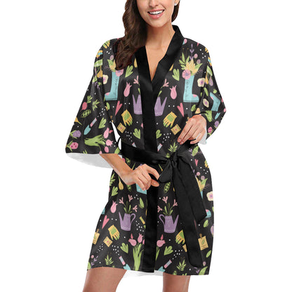 Gardening Pattern Print Design G03 Women's Short Kimono