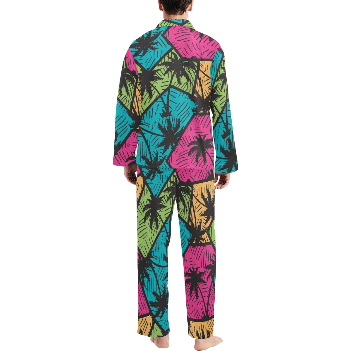 Palm Tree Pattern Print Design PT09 Men's Long Sleeve Pajama Set